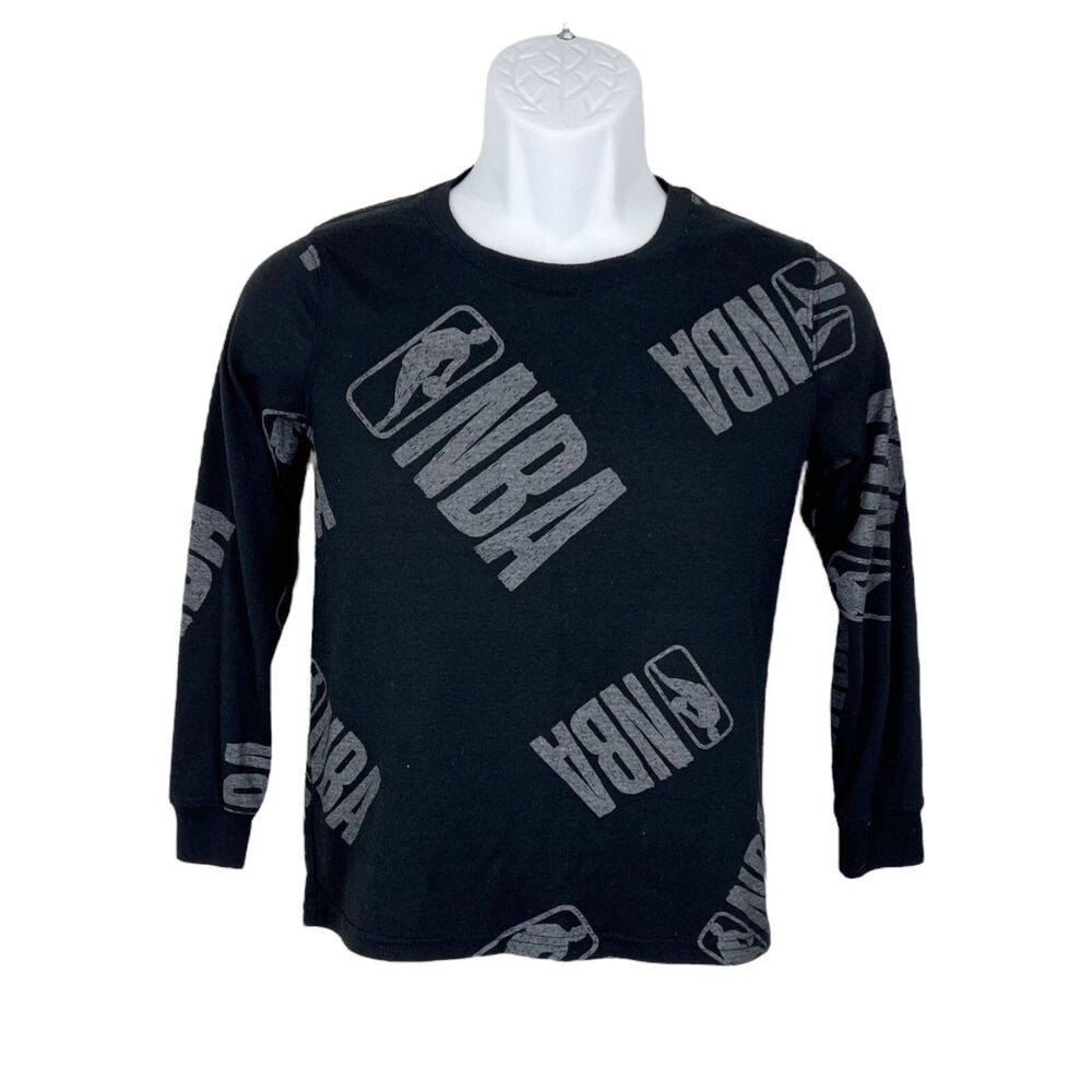 NBA Sweater Youth Medium Black Pullover Crew Neck Lightweight Logo Basketball